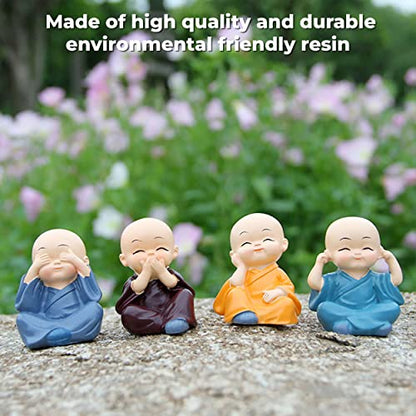 MAPPERZ Resin Buddha Monk Statues Car Dashboard Showpiece - Multicolour, Set of 4