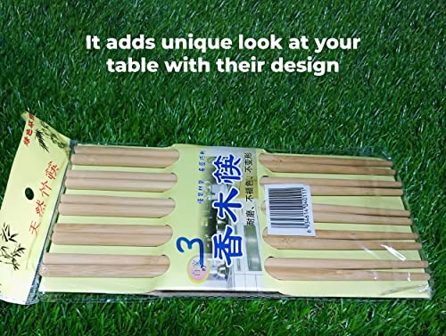 MAPPERZ Natural Bamboo Reusable Chopsticks for Sushi, Noodles, Fried Rice (24 cm, Brown, Set of 10)