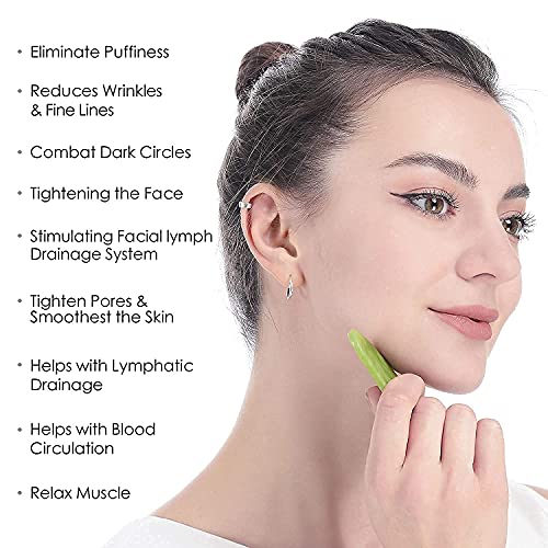 MAPPERZ Double Sided Stone Face Roller /100% Natural Jade Stone Facial Roller Massage with Gua Sha Tool for Face/Eyes/Neck Face Roller Anti Aging, Face Beauty Set for Eye Anti-Wrinkle and Eye Puffiness for Women, (1PC)