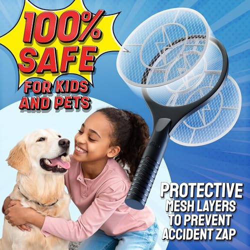 MAPPERZ Mosquito Protection Racket Rechargeable Insect Killer Bat with Rechargeable Bedminton Fly Bugs Trap Bat for Home Bedroom Kitchen (Black)