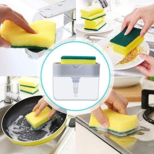MAPPERZ 2 in 1 Soap Dispenser for Kitchen/ Dishwasher Liquid Holder/ Liquid Dispenser Through Pump with Sponge - 400ML