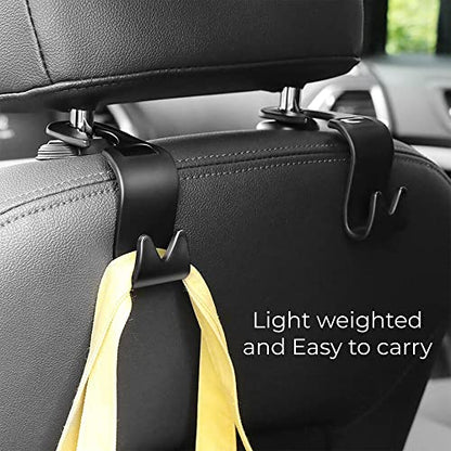 MAPPERZ Car Backseat Headrest Hooks Universal Durable Organizer Space Saver for Handbag, Wallets, Grocery Bags (Black, Pack of 4)