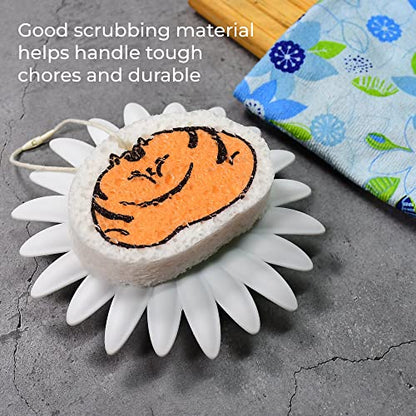 MAPPERZ Dish Cleaning Sponge Compressed Wood Pulp Cleaning Scrub Sponge with a Hang Rope, Household Cleaning Sponge, Lightweight Washing Dish Wipe for Kitchen, Bathroom , Random Design, Pack of 5
