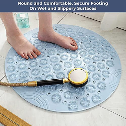 MAPPERZ Shower & Bath Foot Scrubber Mat, Drain Holes & Suction Cups to Keep Floor Clean, Machine Washable Bathroom Accessories, Soft Non-Slip and Extra Large, Massages Feet Without Bending, Pack of 1