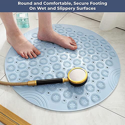 MAPPERZ Round Shower Mat, Feet Massager Textured Grip Anti-Slip Standing Up Shower Mat with Foot Scrubber Bath Mat with Drain Holes- (22 x 22 inches, Multicolor)