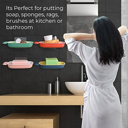 MAPPERZ Self Adhesive Cartoon Soap Case Bathtub Soap Box Wall Mounted Soap Stand Holder Dispenser for Bathroom Kitchen - (Random Color)