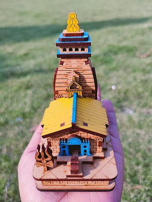 MAPPERZ Kedarnath Temple Wooden Souvenir Decorative Showpiece Car Deshboard MDF Pine Wood Kedarnath ji Hand Crafted Wooden Kedarnath Dham (Beige, Set of 1)