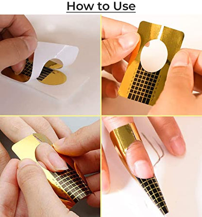 MAPPERZ Nail Forms, Golden Horseshoe Nail Extension Tips, Thick Paper Forms for Acrylic Nails Art, Gel Nail Extension Forms Guide Stickers, For Gel Nail Building, Nail Art Accessories, Pack Of 50