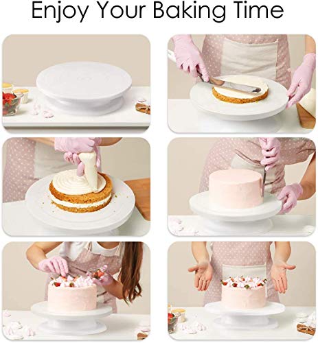MAPPERZ 11 Inch Rotating Cake Turntable, Non-Slip Revolving Stand, Turns Smoothly, Sculpting Wheel, Baking Cake Cookies Cupcake Paint Spray, Displaying Decorating, With 4 Scrapper, Random Color, Pc-1