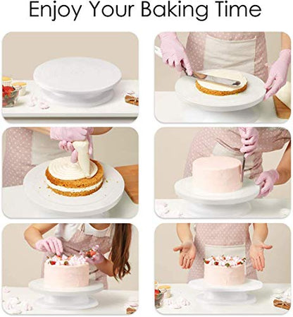 MAPPERZ 11 Inch Rotating Cake Turntable, Non-Slip Revolving Stand, Turns Smoothly, Sculpting Wheel, Baking Cake Cookies Cupcake Paint Spray, Displaying Decorating, With 4 Scrapper, Random Color, Pc-1