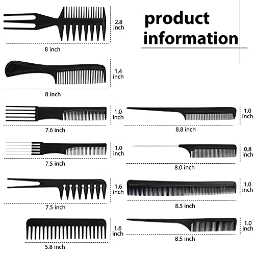 MAPPERZ Multipurpose Professional Hair Comb Set/ Kangi Set Hair brush for Hair Cutting and Styling - Pack of 10 (Black)