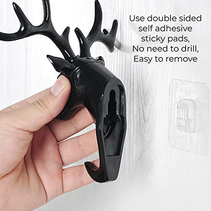 MAPPERZ Deer Head Single Wall Hook / Hanger Animal Shaped Coat Hat Hook Heavy Duty, Rustic, Decorative Gift , Black, Pack of 1
