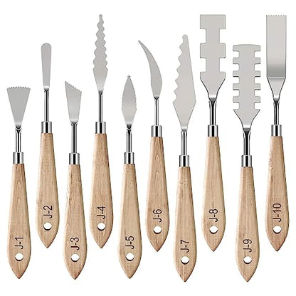 MAPPERZ Stainless Steel Artists Palette Knife Spatula Painting Mixing Scraper Thin and Flexible Art Tools for Oil Painting Acrylic Mixing, Canvas, Cake, Face Painting Knife No. J-1 To 10, Pack of 10