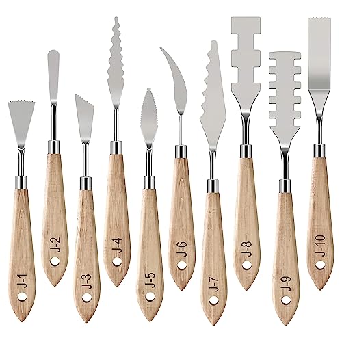 MAPPERZ Stainless Steel Artists Palette Knife Spatula Painting Mixing Scraper Thin and Flexible Art Tools for Oil Painting Acrylic Mixing, Canvas, Cake, Face Painting Knife No. J-1 To 10, Pack of 10