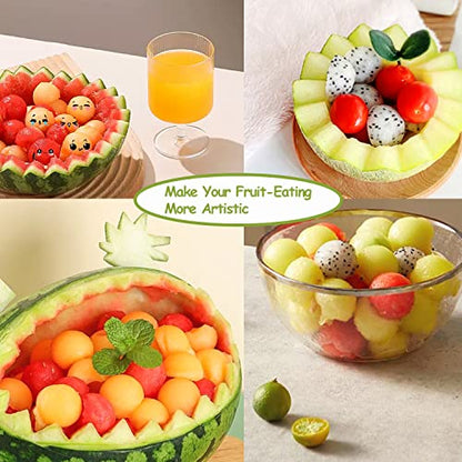 MAPPERZ Watermelon Slicer Cutter Knife with Melon Baller Scoop Set, Fruit Scooper Seed Remover Watermelon Knife for Ice Cream Melon, Dig Pulp Separator Fruit Slice, Random Color, 1 Set