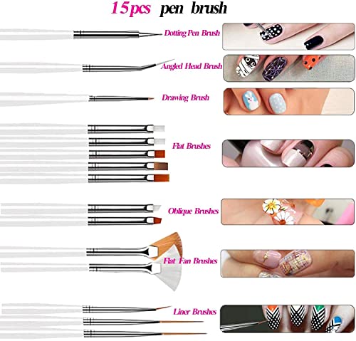Mapperz Nail Painting Brushes/Drawing Pen/Nail Art Design Painting Tool Pen Polish Nail Brush | Acrylic Nail Art Design Painting Tool Pen Polish White Nail Brush Set-15 (pack of 1)