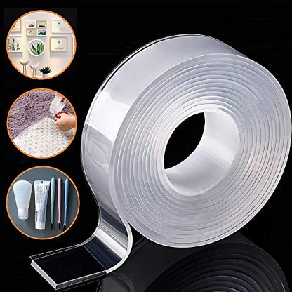 MAPPERZ Multipurpose Double Sided Heavy Duty Tape Reusable Strong Wall Picture Hanging Strips Poster Carpet Glass Fixing Decor Tape 3 Meter 8 cm diameter