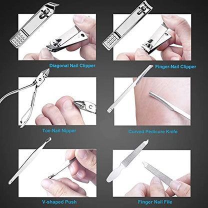 MAPPERZ Manicure Kit/Professional Stainless Steel Grooming Set With Leather Case