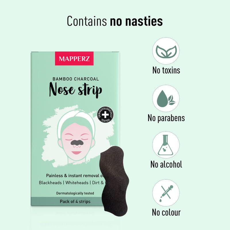 MAPPERZ Blackhead Remover Bamboo Charcoal Nose Strips Nose Dirt and Oil Remover For Womens (Pack of 10)