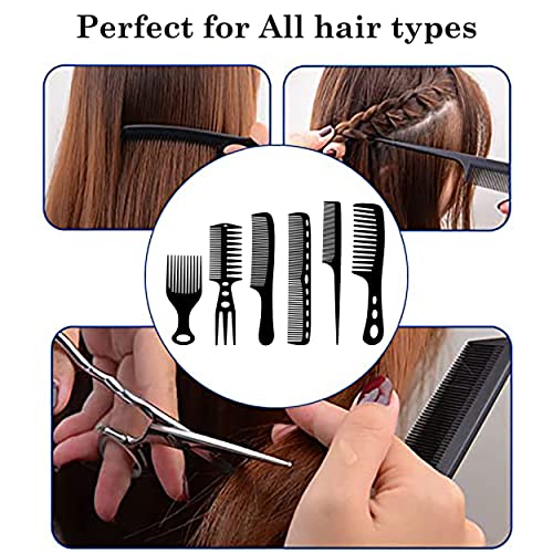MAPPERZ Professional Multipurpose Hair Comb Set of 6 Pcs, Hairbrush Salon Styling Tools for Hair Cutting and Styling Barber Comb Kit for Men and Women Wet, Dry, Curly and Straight Hair, Black Color