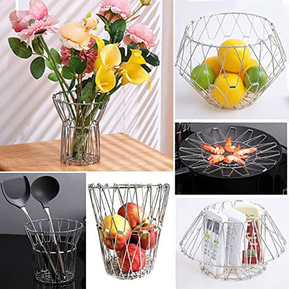MAPPERZ Multipurpose Fruit Bowl Basket, Stainless Steel Modern Flexible Wire Folding deformable Fancy Fruit and Vegetable Fruit Plate, Kitchen and Home Storage, 8 Shapes, Pc1
