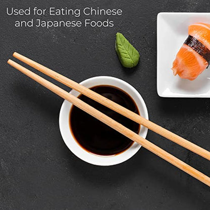 MAPPERZ Natural Bamboo Reusable Chopsticks for Sushi, Noodles, Fried Rice (24 cm, Brown, Set of 10)