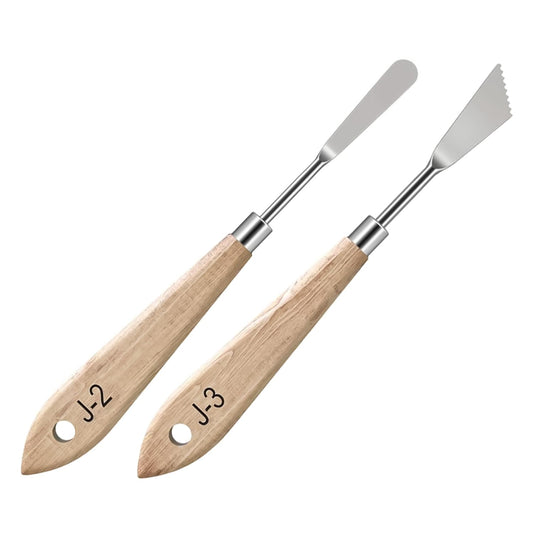 MAPPERZ Stainless Steel Artists Palette Knife Spatula Painting Mixing Scraper Thin and Flexible Art Tools for Oil Painting Acrylic Mixing, Canvas, Cake Icing, Face Painting Knife No. J-2,3 Pack of 02