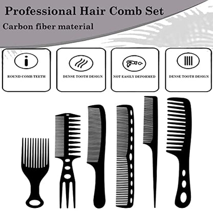 MAPPERZ Professional Multipurpose Hair Comb Set of 6 Pcs, Hairbrush Salon Styling Tools for Hair Cutting and Styling Barber Comb Kit for Men and Women Wet, Dry, Curly and Straight Hair, Black Color