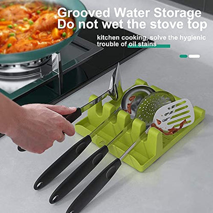 MAPPERZ Plastic Spatula Holder Storage Rack for Kitchen/ Rests Mat Stand Heat Resistant Cooking Spatula Holder Tray/ Gadget Cutlery Kitchen Rack - Green