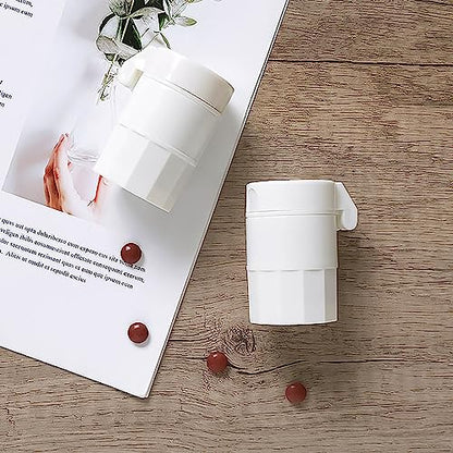MAPPERZ Medicine Pill Crusher Container, Cutter and Grinder Splitter, Crushes Pills, Vitamins, Stainless Steel Blade, Drinking Cup, Multifunction 4 in 1 Portable Round Tablet Pulverizer, Random Color