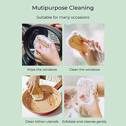 MAPPERZ Dish Cleaning Sponge Compressed Wood Pulp Cleaning Scrub Sponge with a Hang Rope, Household Cleaning Sponge, Lightweight Washing Dish Wipe for Kitchen, Bathroom , Random Design, Pack of 5