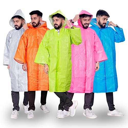 MAPPERZ Unisex Waterproof Long PVC Raincoat with Hood Bike Rain Suit Rain Jacket Suit, Multicolor, Free Size