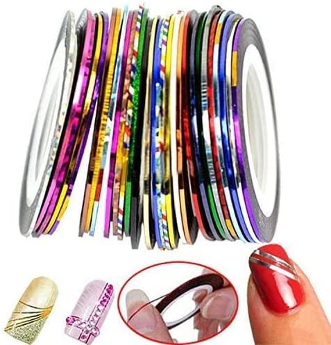 Mapperz Set of 10pc Nail Art Stripping Roll Tape French Manicure Nail Art Tip Sticker for Pretty Nail Decoration, Multicolor Rolls Striping Tape Line Nail Art Decoration Sticker
