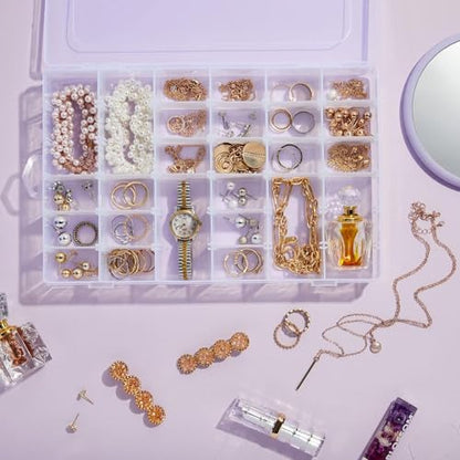 MAPPERZ Clear Transparent Plastic Organizer Box with Adjustable Compartment Dividers Jewlery Storage Rock Collection Box for Fishing Tackles Washi Tapes Multipurpose Plastic Storage Box