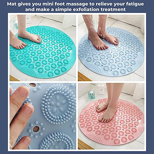 MAPPERZ Round Shower Mat, Feet Massager Textured Grip Anti-Slip Standing Up Shower Mat with Foot Scrubber Bath Mat with Drain Holes- (22 x 22 inches, Multicolor)