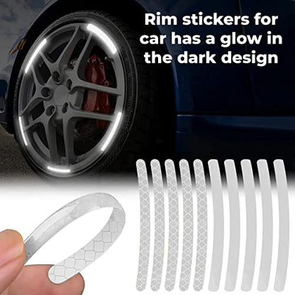 MAPPERZ 20pcs 3D Reflective Wheel Tire Rim Stripe Sticker for Car Motorcycle Cycling Bike Bicycle Night Safety Stripe Universal Anti-Scratch Reflective Rim Stickers -