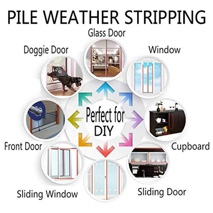 MAPPERZ Weather Stripping Brush Seal Tape for Sliding Windows & Doors Frame Side, Self Adhesive Door Brush Seal Strip for Soundproofing, Windproof, Dustproof, Stronger Stickiness, 10 Meter Long, Gray
