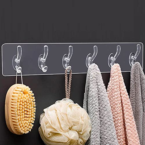 MAPPERZ Adhesive Stronger Plastic Wall Hangers Hooks for Hanging Robe, Coat, Bags, Lights, Calendars,Towel, Keys, Oil-Proof Heavy-Duty for Bathroom Kitchen 6 in 1 Hook Holder Pack of 2