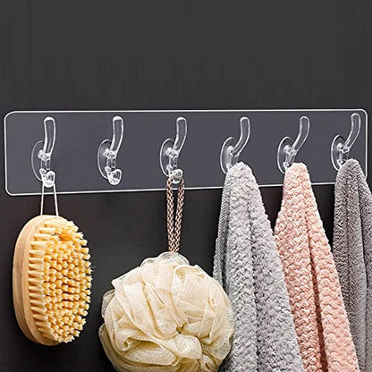 MAPPERZ Adhesive Stronger Plastic Wall Hangers Hooks for Hanging Robe, Coat, Bags, Lights, Calendars,Towel, Keys, Oil-Proof Heavy-Duty for Bathroom Kitchen 6 in 1 Hook Holder Pack of 2