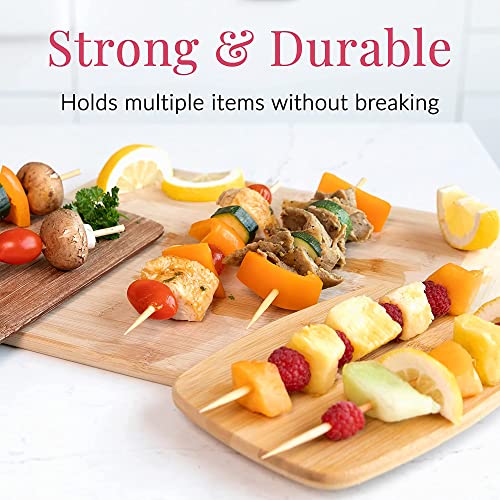 MAPPERZ 10 Inch 100 Bamboo Skewers for BBQ, Appetiser, Fruit, Cocktail, Kabob, Choco Fountain, Grilling, Roaster, Kitchen, Corn, Burger, Sausage, with 12 Stainless Steel BBQ Barbecue Skewers
