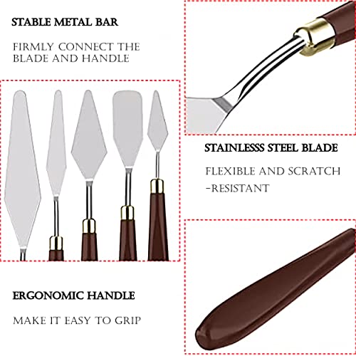 MAPPERZ Stainless Steel Palette Knife Set, Flexible Spatula Painting Knives for Color Mixing, Spreading, Applying Oil & Acrylic Paint on Canvases, Cake Icing, 3D Print Tool, (No. 1,2,4,5), Pack Of 4