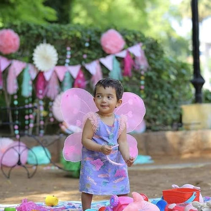 MAPPERZ Fabric Butterfly Wings with Hairband and Wand Stick Fancy Dresses for Girls (Random Colour)
