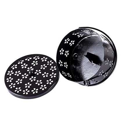 MAPPERZ Mosquito Coil Holder Steel Mosquito Coil Box with Handle Metal Hollow Out Mosquito Coil Holder Fireproof Incense Round Shape Coil Incense Burner (Random)