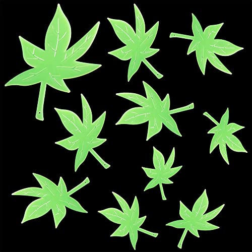 MAPPERZ Luminous Fluorescent Glowing Night Sky Wall Leaf Shape Sticker Radium Glow, Green Color, Pack of 10
