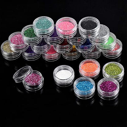 MAPPERZ 24 Jars Fine Glitter Set, 100 Fake False White Nails Artificial Fingernail Acrylic Tips, 24 Color Art and Craft Glitter, Eyeshadow, Nail Art Pigment Glitter, Combo Of 24 Glitter & 100 Pc Nails