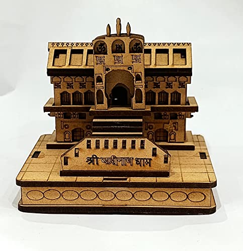 MAPPERZ Wooden Handcrafted 3D Badrinath Temple The Place of Peace in Wood Miniature Small | Shri Badrinath Temple for Gifting, ShowPiece, Temple, Car Dashboard (Beige, Set of 1)