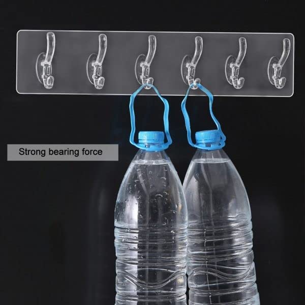 MAPPERZ Adhesive Stronger Plastic Wall Hangers Hooks for Hanging Robe, Coat, Bags, Lights, Calendars,Towel, Keys, Oil-Proof Heavy-Duty for Bathroom Kitchen 6 in 1 Hook Holder Pack of 2