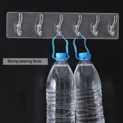 MAPPERZ Adhesive Stronger Plastic Wall Hangers Hooks for Hanging Robe, Coat, Bags, Lights, Calendars,Towel, Keys, Oil-Proof Heavy-Duty for Bathroom Kitchen 6 in 1 Hook Holder Pack of 2