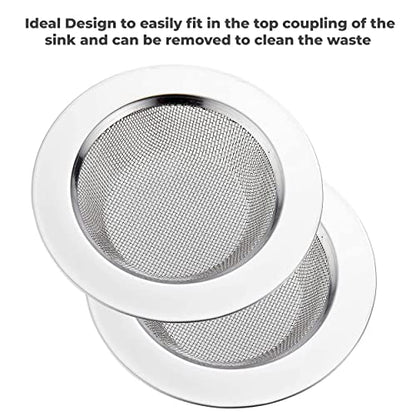 MAPPERZ Non Stick Stainless Steel Sink Strainer Kitchen Drain Basin Basket Filter Stopper Jali with Large Wide Rim, Rust Free, Heavy Duty, Anti Clogging, Food Catcher for Most Sink Drains, Pack of 2