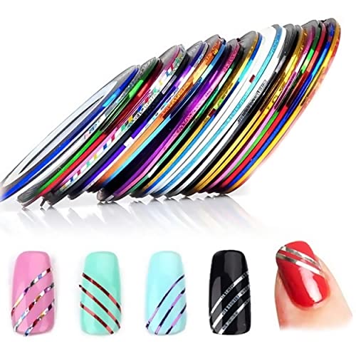 MAPPERZ 10 Rolls Self Adhesive Nail Striping Tape Line, 10 Sheets Of Manicure Tip Guide, 5 pc 2 Way Dotting Pen Tool For Nail Art, 24 (144 Design) Sheets Nail Art Stickers, 1 Nail Art Silicone Stamper